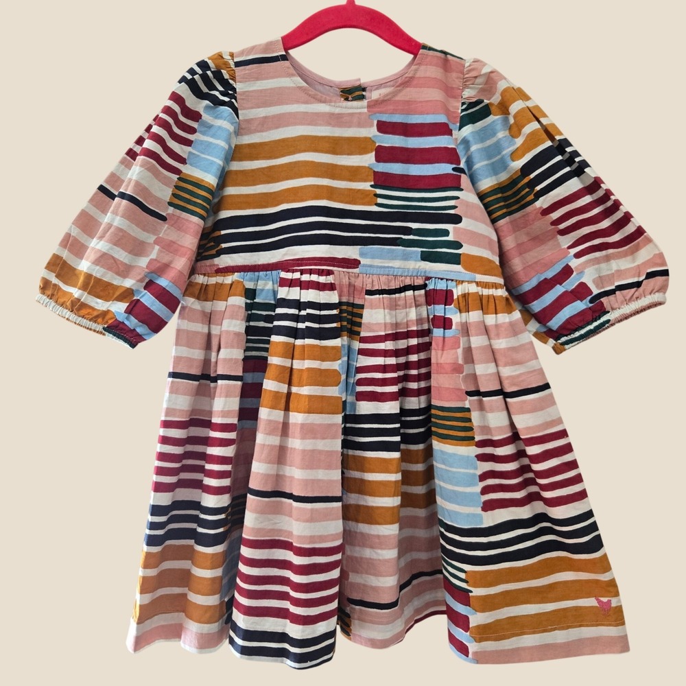 Pink Chicken NY Girls Multi Color Abstract Stripe Cotton Dress Size 3Y